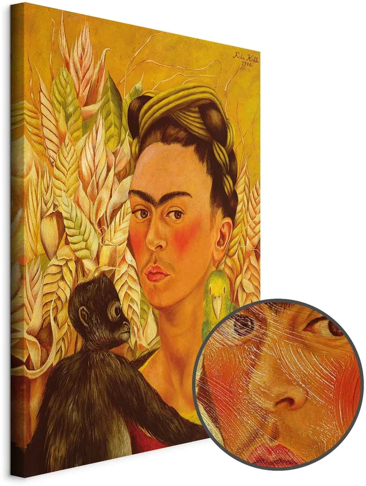 Paveikslas Frida Kahlo - Autoportretas su beždžione ir papūga