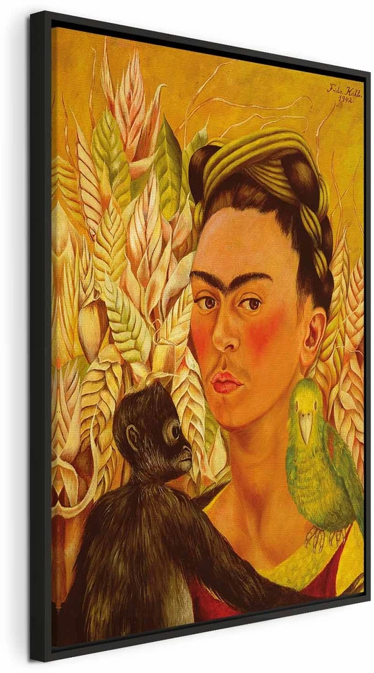 Paveikslas Frida Kahlo - Autoportretas su beždžione ir papūga