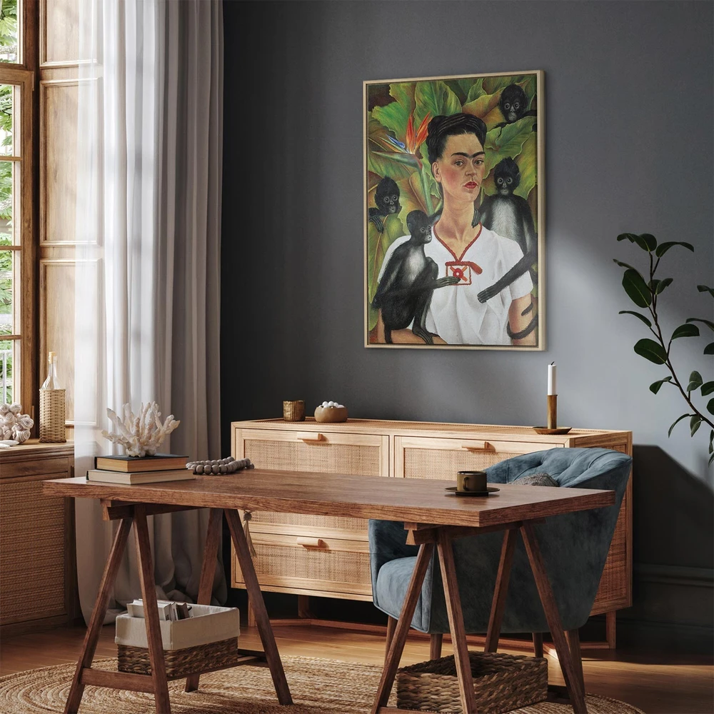 Paveikslas Frida Kahlo - Autoportretas su beždžionėmis