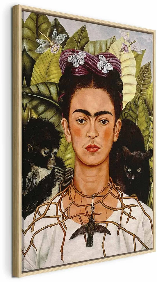 Paveikslas Frida Kahlo - Autoportretas su erškėčių vėriniu ir kolibriu