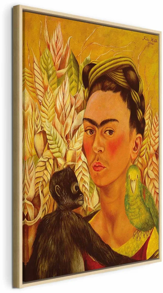 Paveikslas Frida Kahlo - Autoportretas su beždžione ir papūga