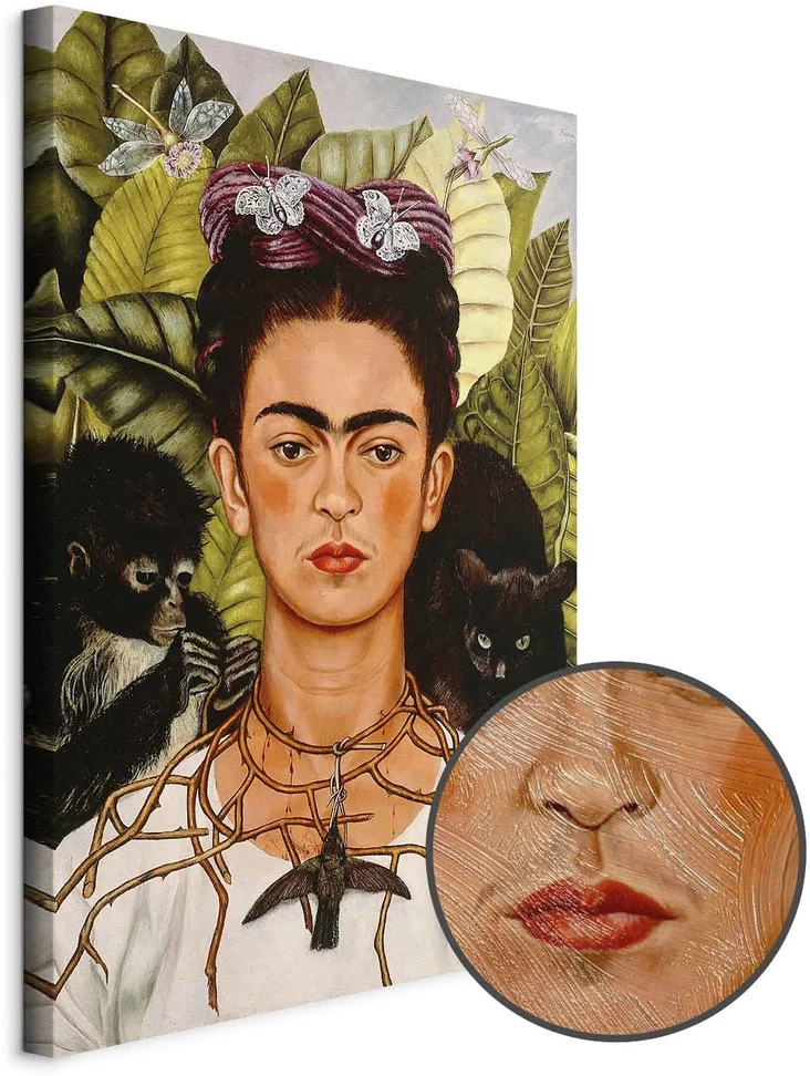 Paveikslas Frida Kahlo - Autoportretas su erškėčių vėriniu ir kolibriu