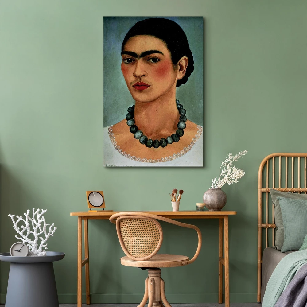 Paveikslas Frida Kahlo - Autoportretas su karoliukų vėriniu