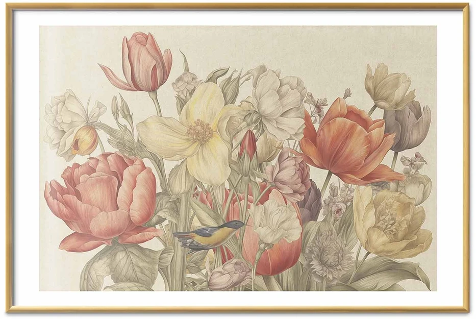 Paveikslas - Gėlių puokštė kreminiame fone