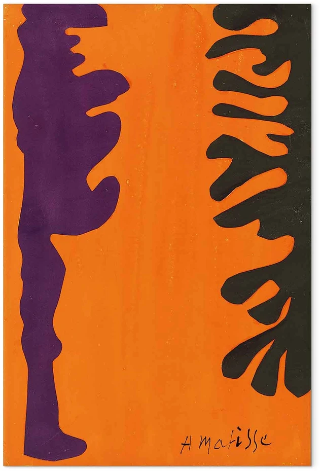 Paveikslas Henri Matisse - Juodi ir violetiniai arabeskai oranžiniame fone