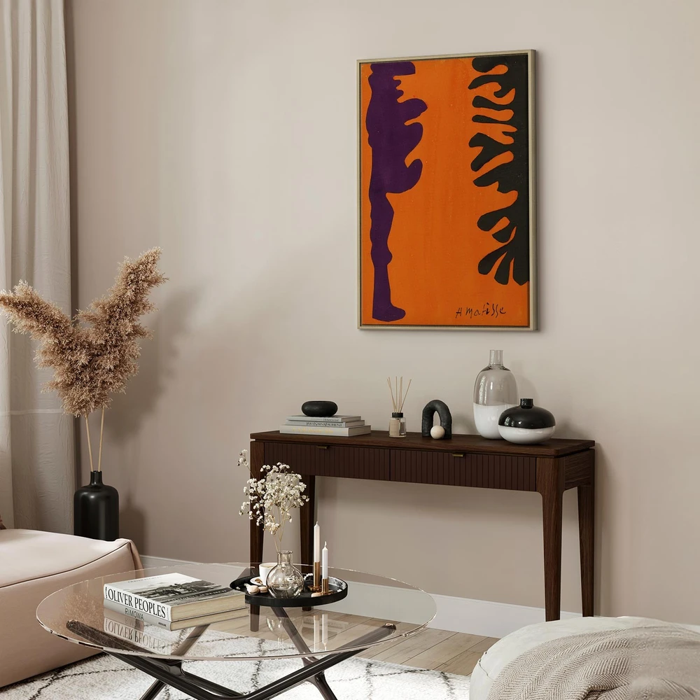 Paveikslas Henri Matisse - Juodi ir violetiniai arabeskai oranžiniame fone