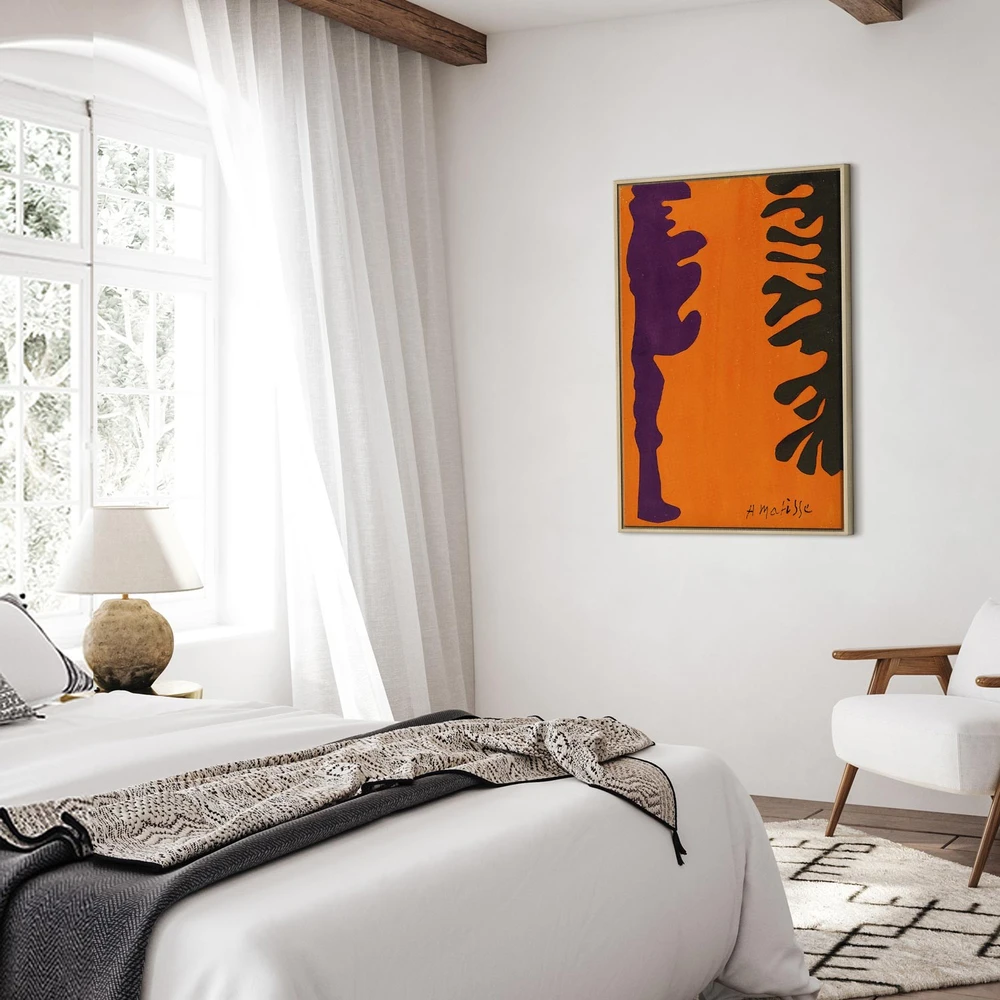 Paveikslas Henri Matisse - Juodi ir violetiniai arabeskai oranžiniame fone