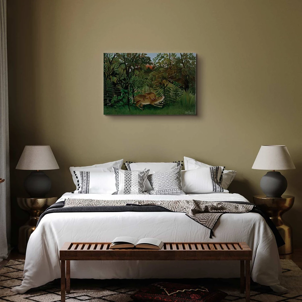 Paveikslas Henri Rousseau - Alkanas liūtas puola antilopę
