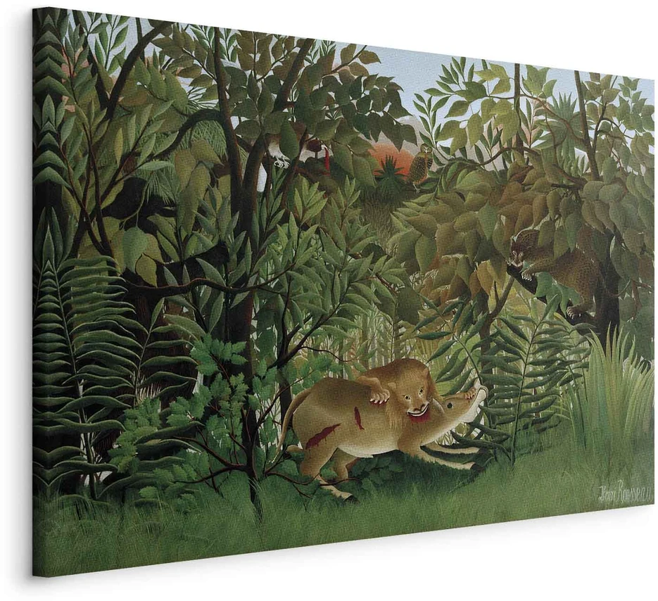 Paveikslas Henri Rousseau - Alkanas liūtas puola antilopę
