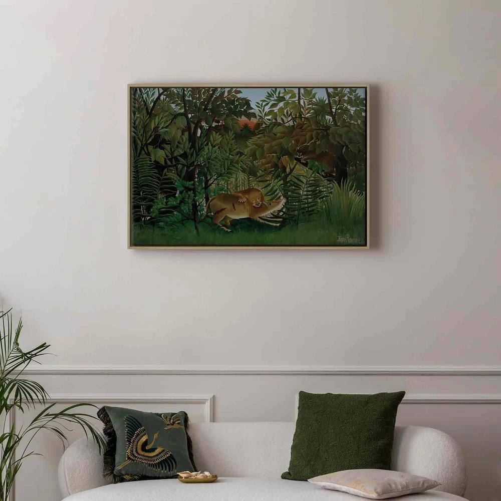 Paveikslas Henri Rousseau - Alkanas liūtas puola antilopę
