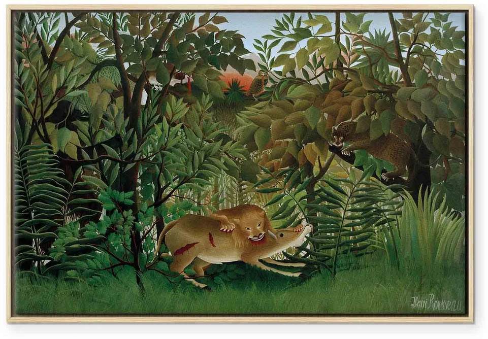 Paveikslas Henri Rousseau - Alkanas liūtas puola antilopę