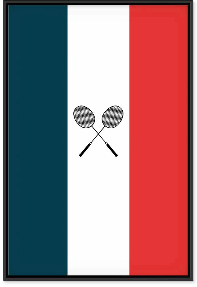 Paveikslas Juodos badmintono raketės Prancūzijos vėliavos fone