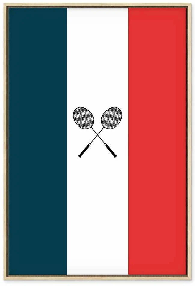 Paveikslas Juodos badmintono raketės Prancūzijos vėliavos fone