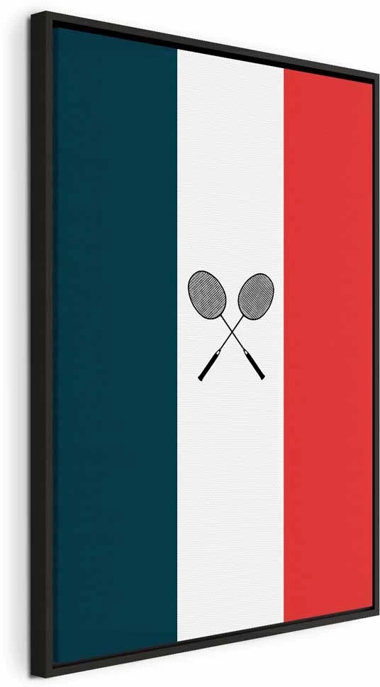 Paveikslas Juodos badmintono raketės Prancūzijos vėliavos fone
