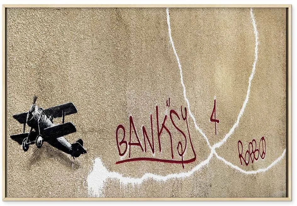 Paveikslas Lėktuvas su raudonu grafičio tekstu (Banksy)