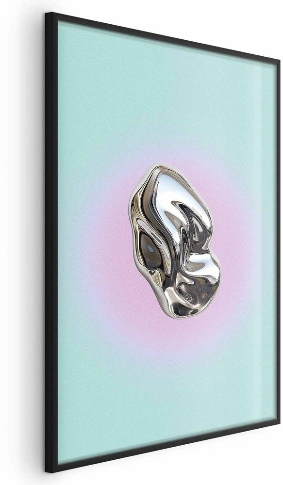 Paveikslas - Metalinė forma - abstrakti skulptūra mėtiniame fone su violetine aura