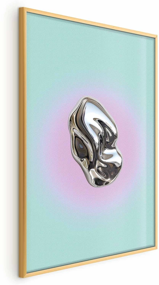 Paveikslas - Metalinė forma - abstrakti skulptūra mėtiniame fone su violetine aura
