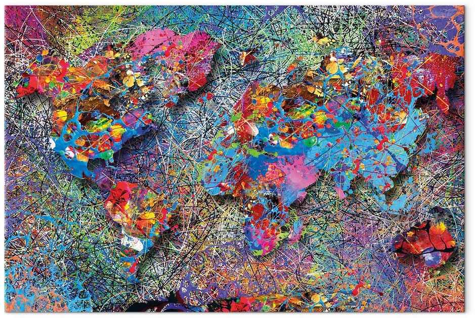 Paveikslas Pasaulio žemėlapis Jackson Pollock stiliumi
