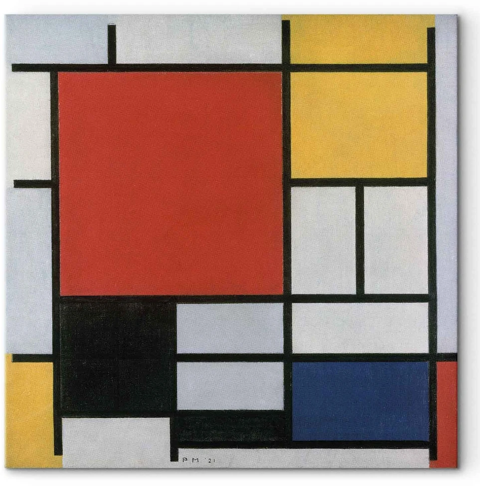 Paveikslas Piet Mondrian - Kompozicija su raudona, geltona, mėlyna ir juoda