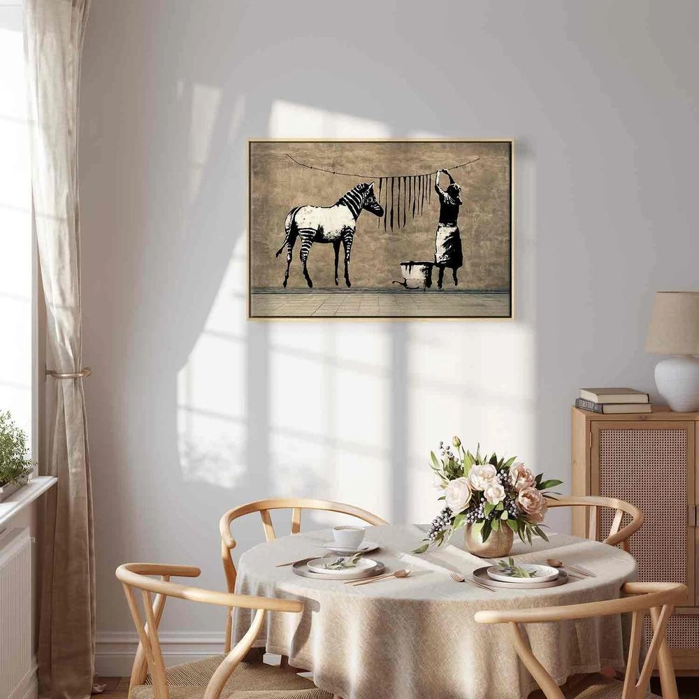 Paveikslas Plaunama zebra ant betono (Banksy)