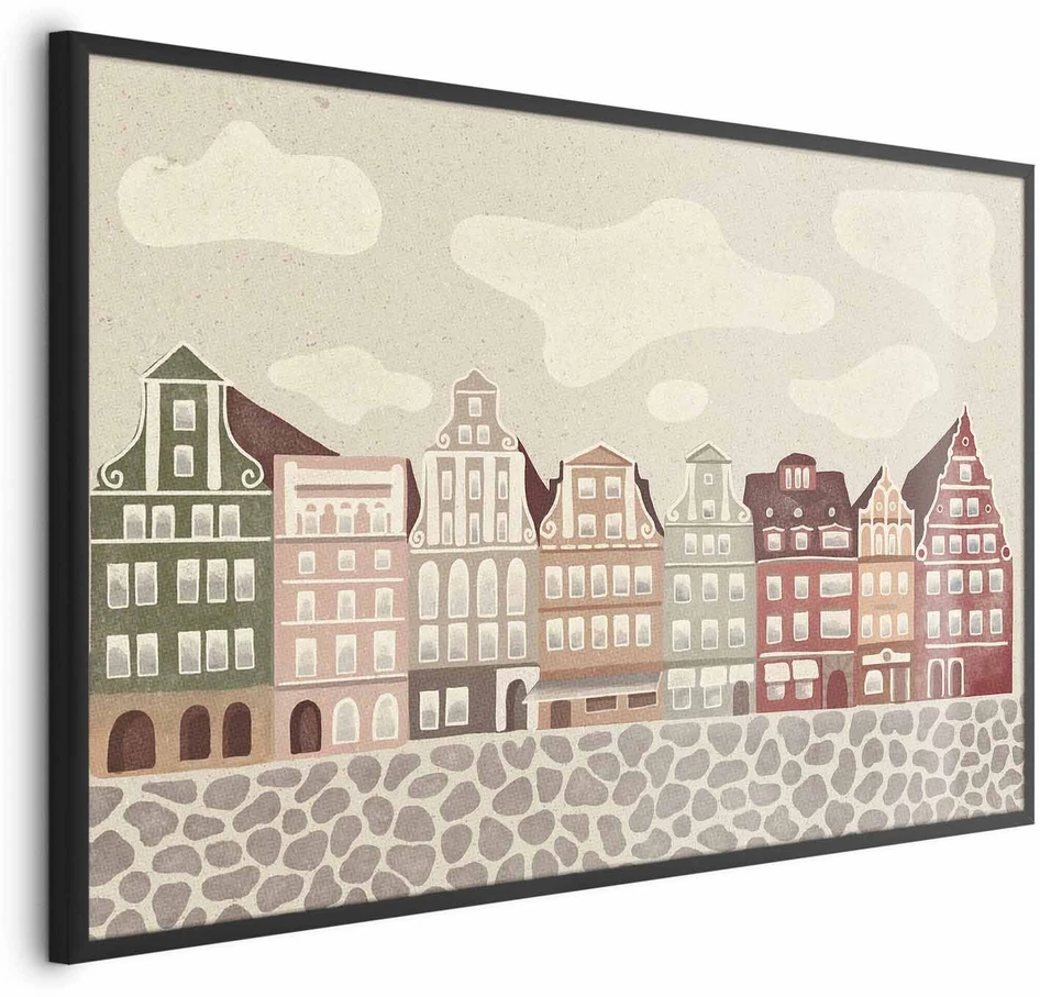 Paveikslas - Spalvingi fasadai - istoriniai Vroclavo namai akmenimis grįstoje gatvėje