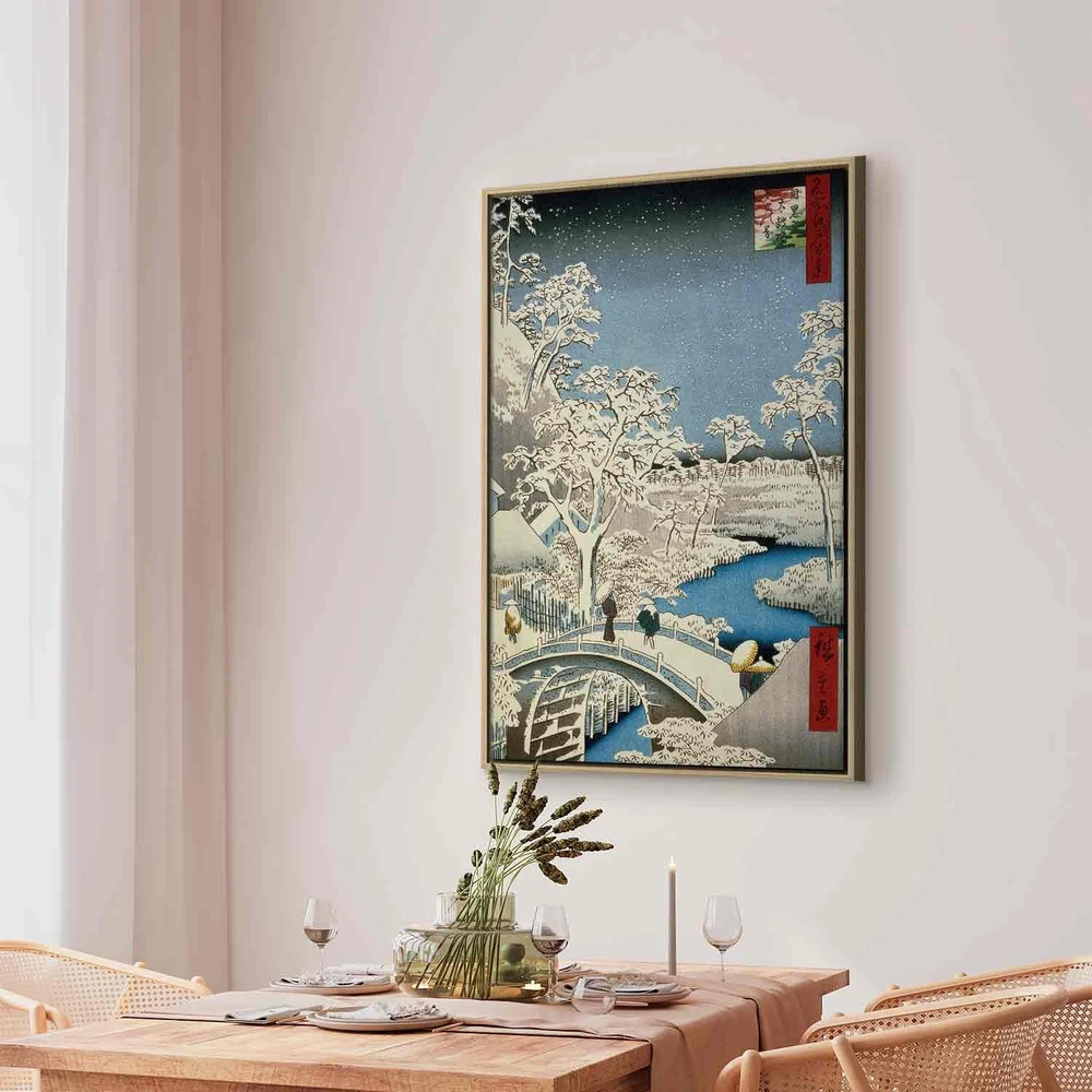 Paveikslas Utagawa Hiroshige - Būgnų tiltas ir besileidžiančios saulės kalva Meguro