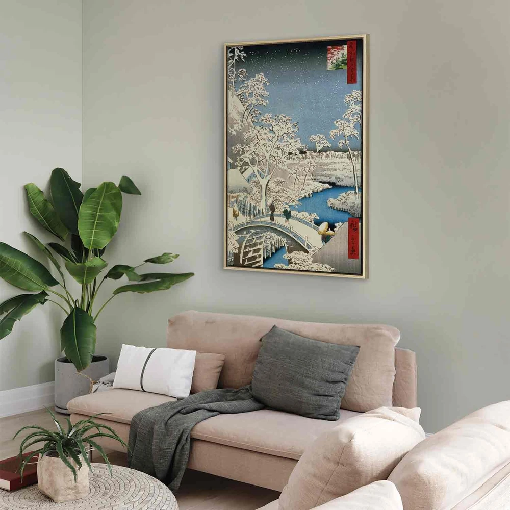 Paveikslas Utagawa Hiroshige - Būgnų tiltas ir besileidžiančios saulės kalva Meguro