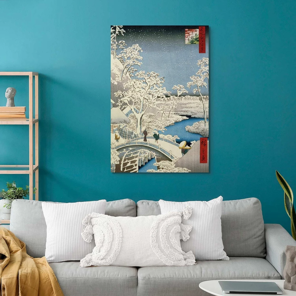 Paveikslas Utagawa Hiroshige - Būgnų tiltas ir besileidžiančios saulės kalva Meguro