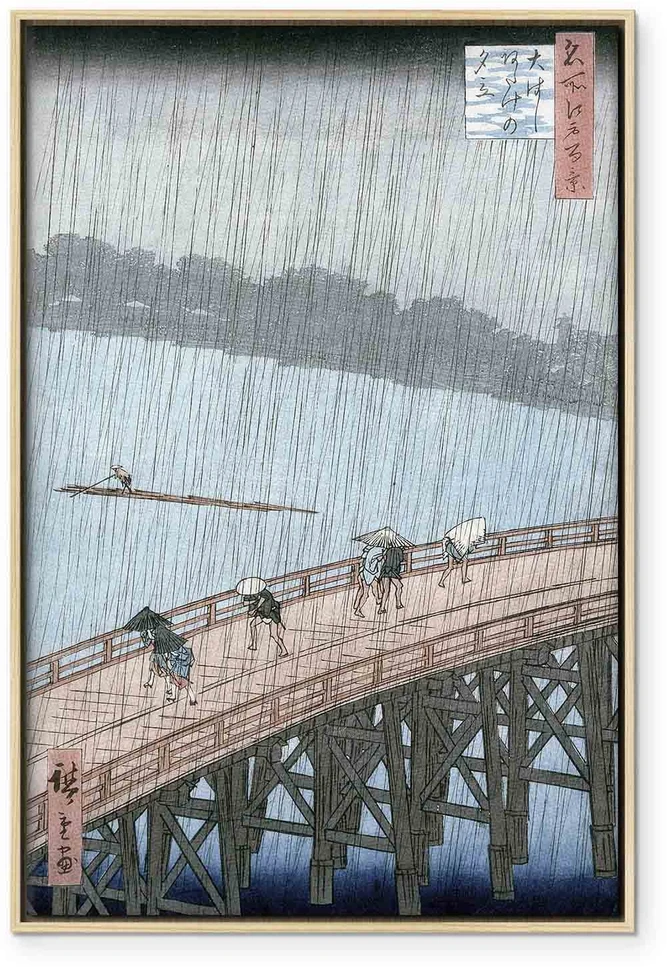 Paveikslas Utagawa Hiroshige - Staigus lietus virš Shin-Ohashi tilto ir Atakės