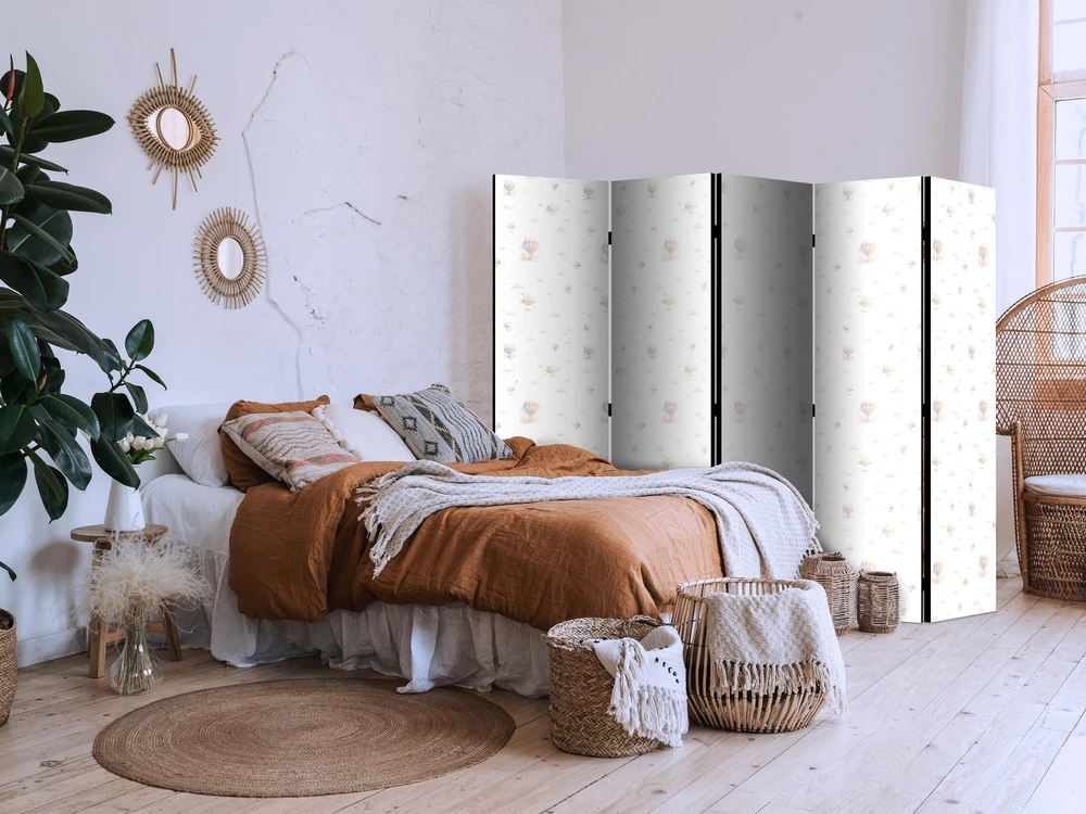 Pertvara - Akvarelė - spalvingi balionai ir dirižabliai spalvotų debesų fone - 5 dalių