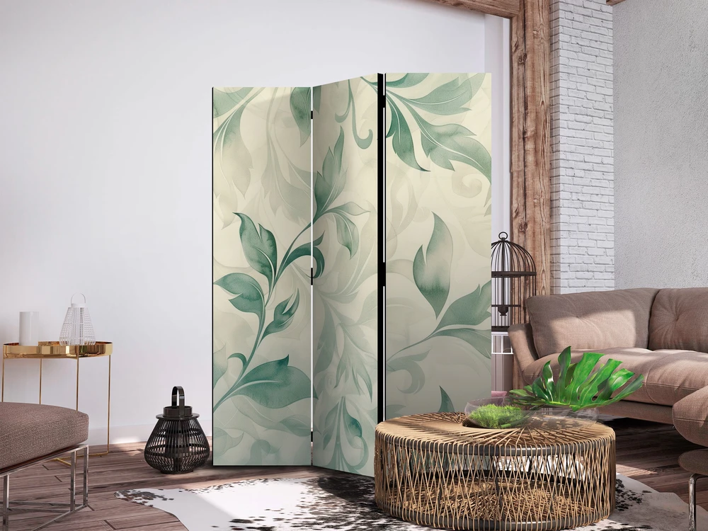 Pertvara - Akvarelinis botaninis motyvas - subtilūs žalsvai smėliniai lapai - 3 dalių
