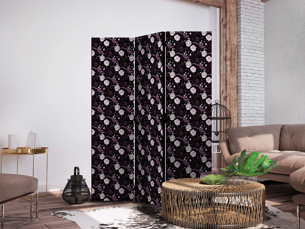 Pertvara - Paukščiai tarp gėlių - fazanai tarp bijūnų - violetinė - 3 dalių
