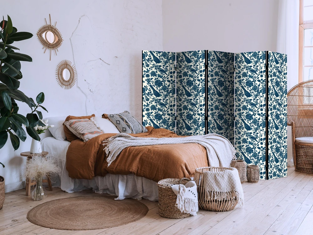 Pertvara - Rožių vijokliai - vienspalviai mėlyni paukščiai tarp rožių - 5 dalių