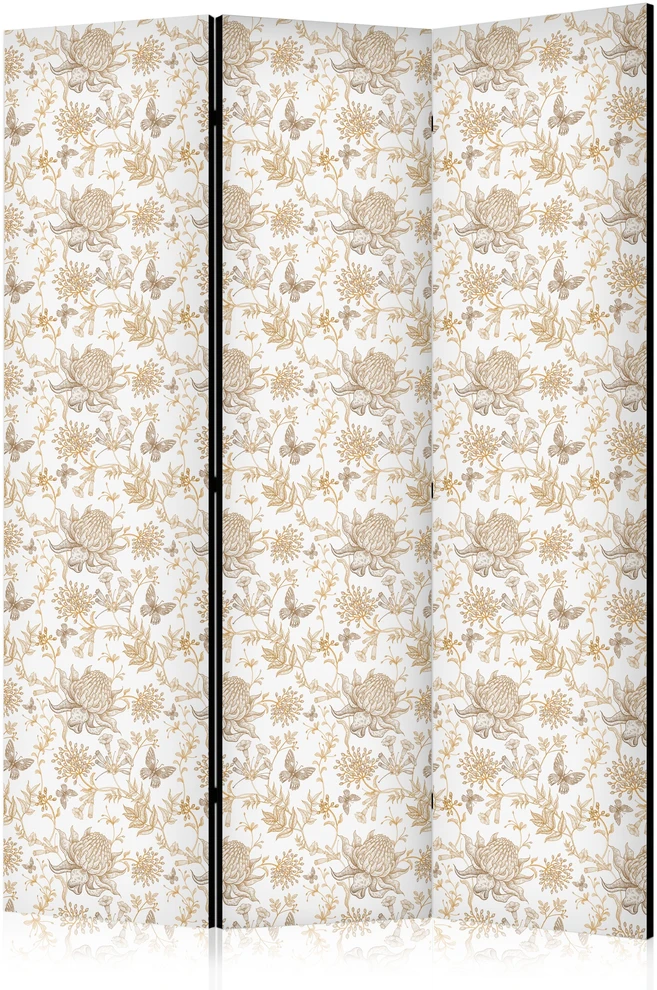 Pertvara - Smėliniai gamtos tonai - gėlės ir drugeliai baltame fone - iliustracija - 3 dalių