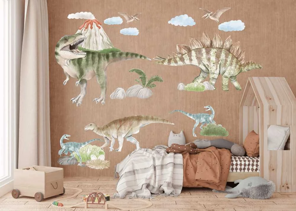 Sienų lipdukai vaikams Dinozaurai ir ugnikalnis