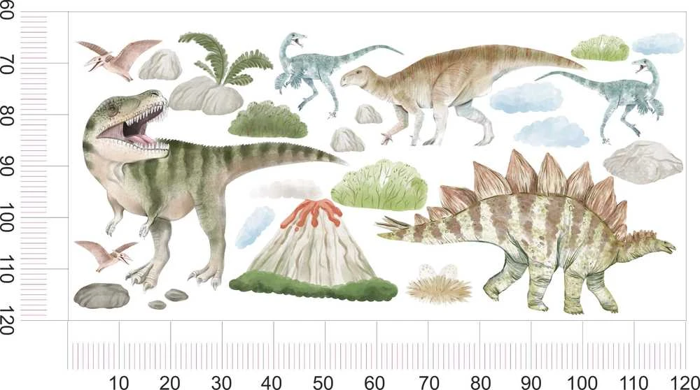 Sienų lipdukai vaikams Dinozaurai ir ugnikalnis