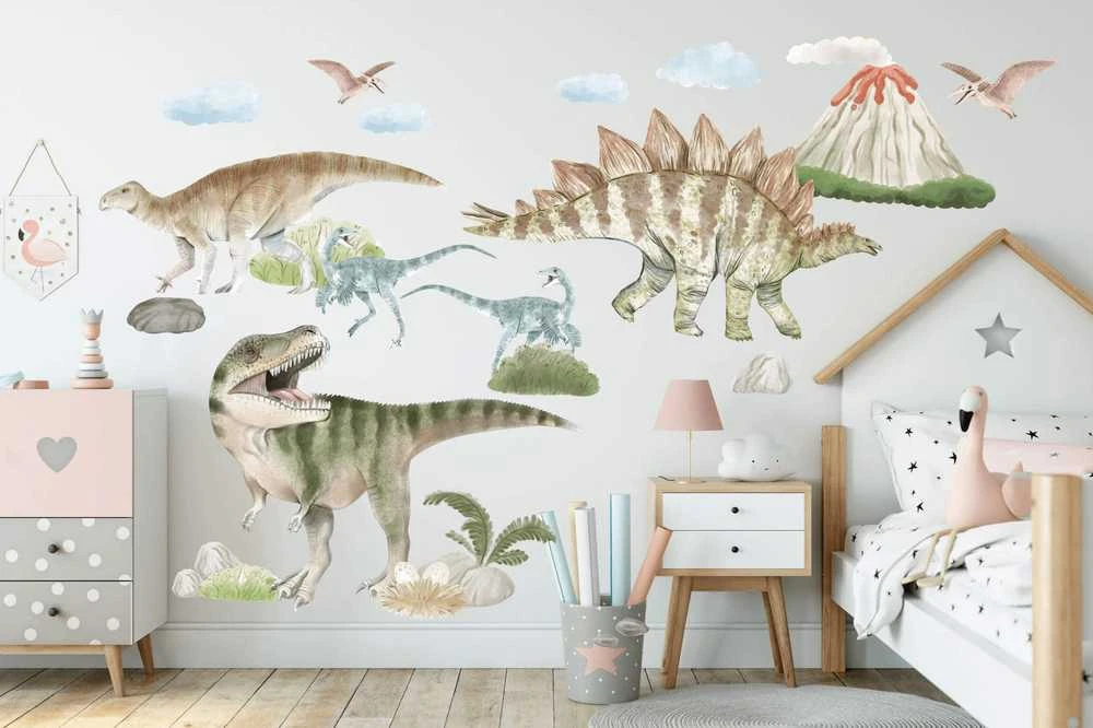 Sienų lipdukai vaikams Dinozaurai ir ugnikalnis