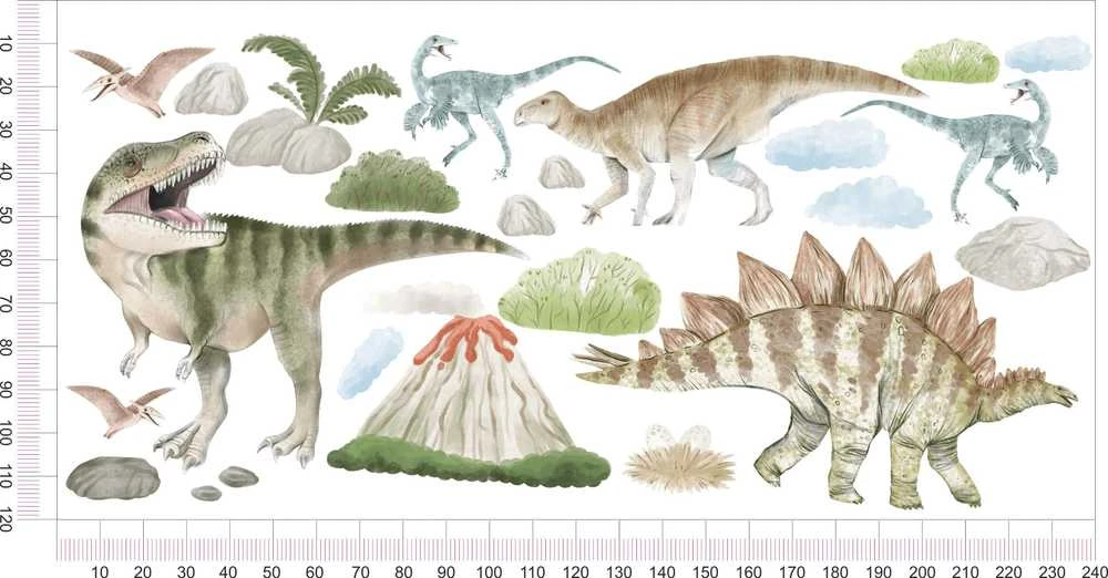 Sienų lipdukai vaikams Dinozaurai ir ugnikalnis