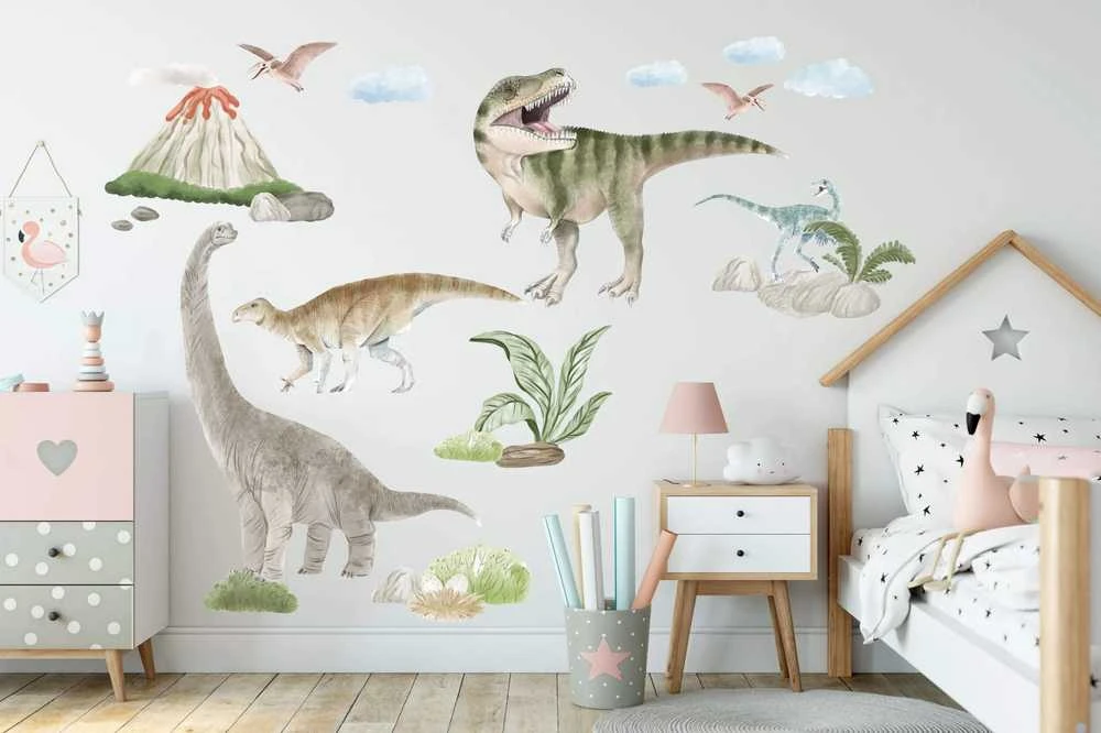 Sienų lipdukai vaikams Dinozaurai – ugnikalnio išsiveržimas