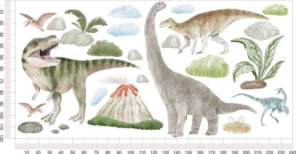 Sienų lipdukai vaikams Dinozaurai – ugnikalnio išsiveržimas