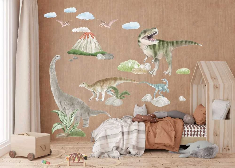 Sienų lipdukai vaikams Dinozaurai – ugnikalnio išsiveržimas