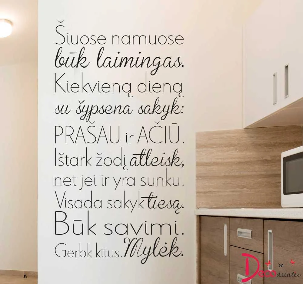 Sienų lipdukas „Šiuose namuose būk laimingas“