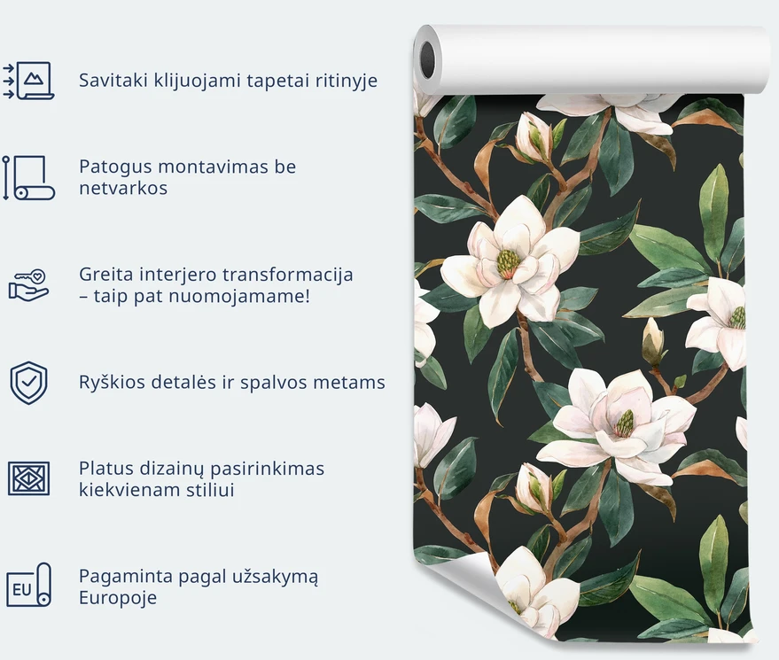 Tapetai - Mėlynų gėlių iliustracija