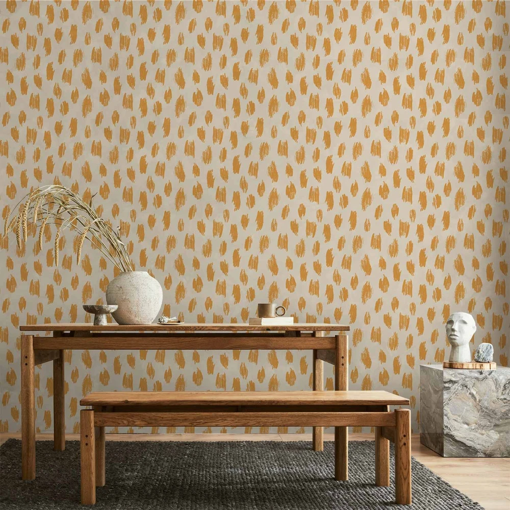 Tapetai - Taškų ir dėmių raštas oranžiniuose tonuose