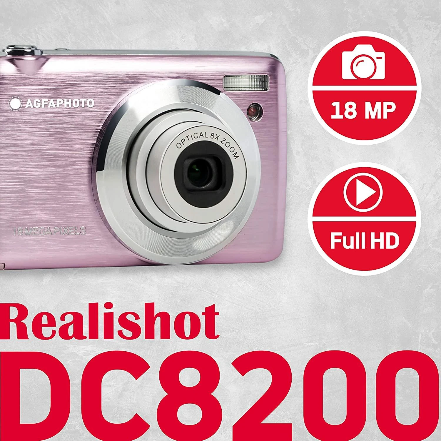 AgfaPhoto Agfa Photo DC8200 Rožinė + etui + karta SD 16GB