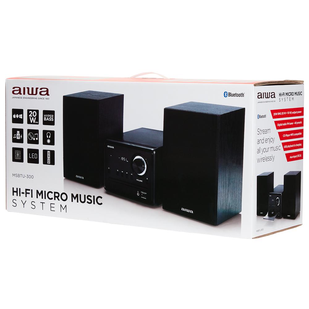 Aiwa Hi-Fi mikro garso sistema 20W RMS su Bluetooth/CD/USB grotuvu ir FM radiju, juoda