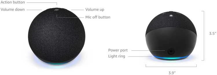 Amazon Echo Dot (5. Gen) nešiojama išmanioji kolonėlė, Medžio anglies spalvos