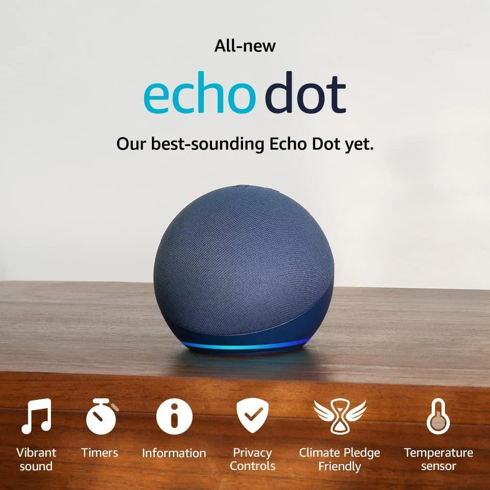 Amazon Echo Dot (5. Gen) nešiojama išmanioji kolonėlė, Mėlynos spalvos