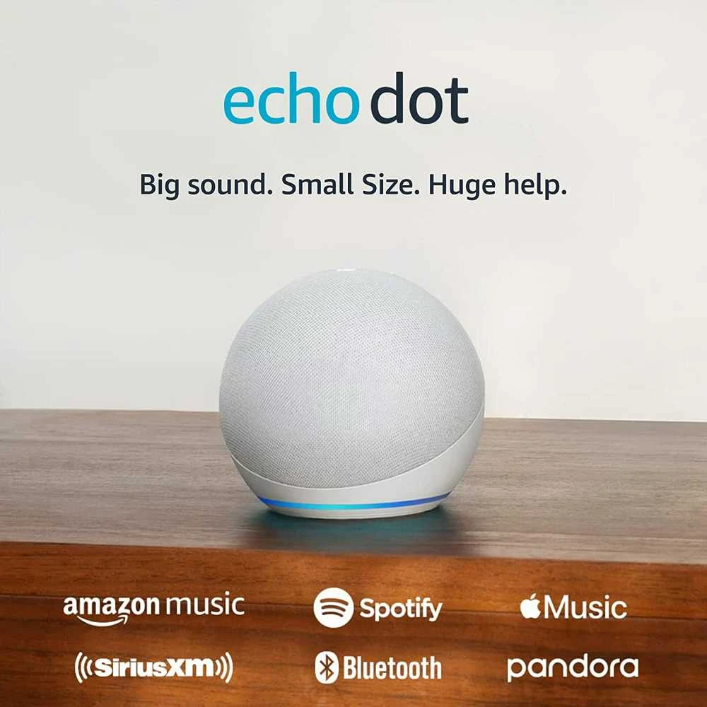 Amazon Echo Dot (5. Gen) nešiojama išmanioji kolonėlė, Baltos spalvos