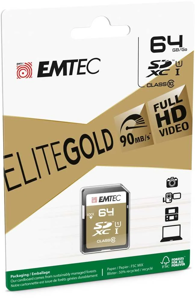 Atminties kortelė EMTEC ECMSD64GXC10GP - 64 GB - SDXC - 10 klasė - 85 MB/s - 21 MB/s - Judas, Brown